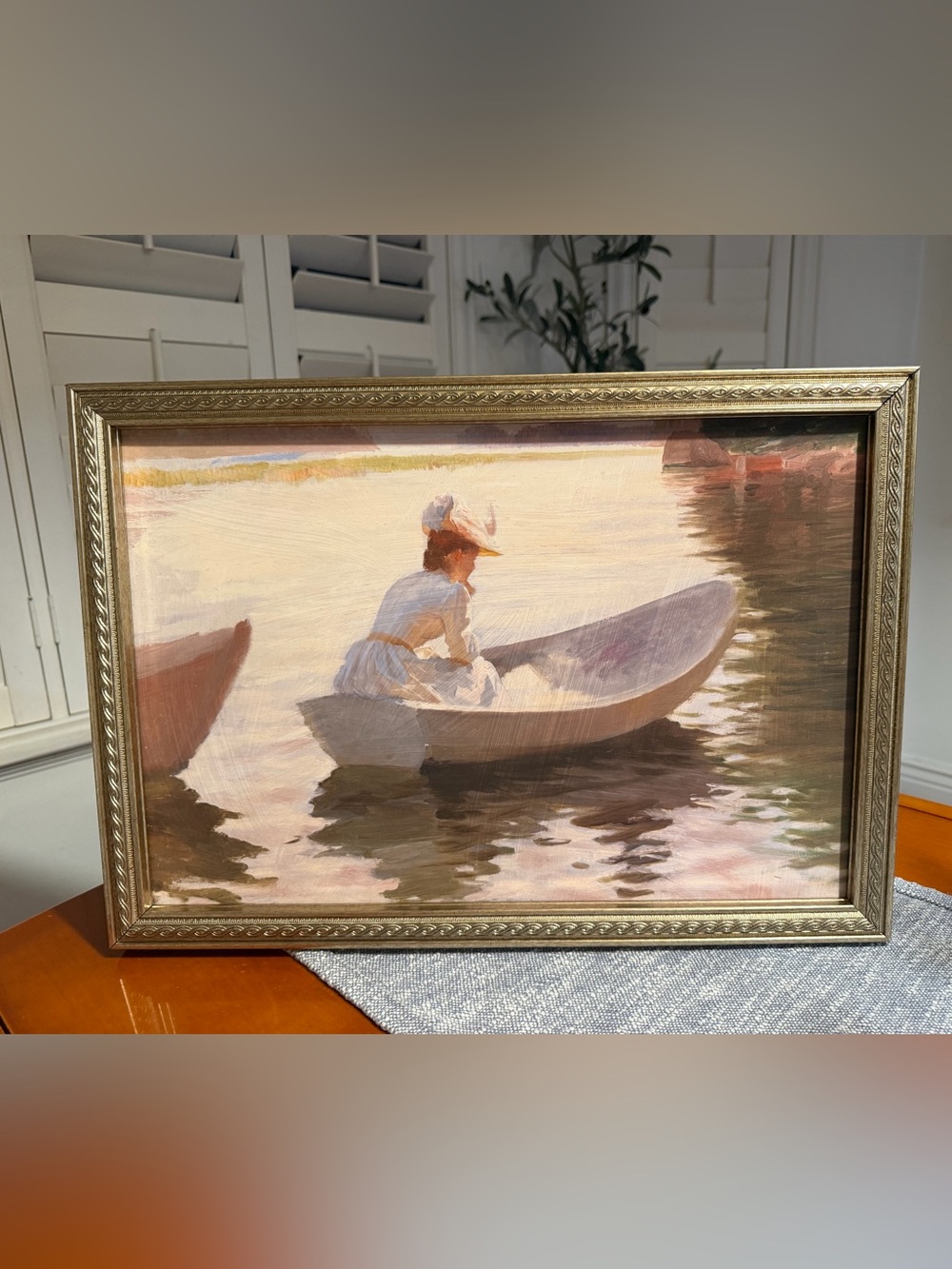 21x16” Woman in a Rowing Boat by Albert Edelfelt print with texture